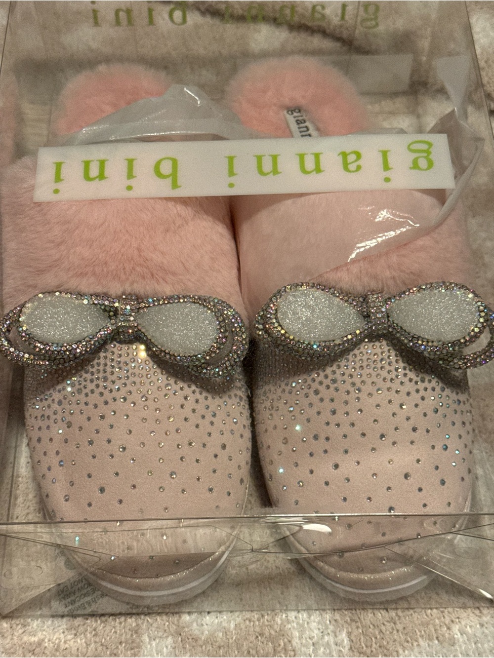 Gianni Bini Pink Sparkle Bow Slippers - Picture 2 of 8